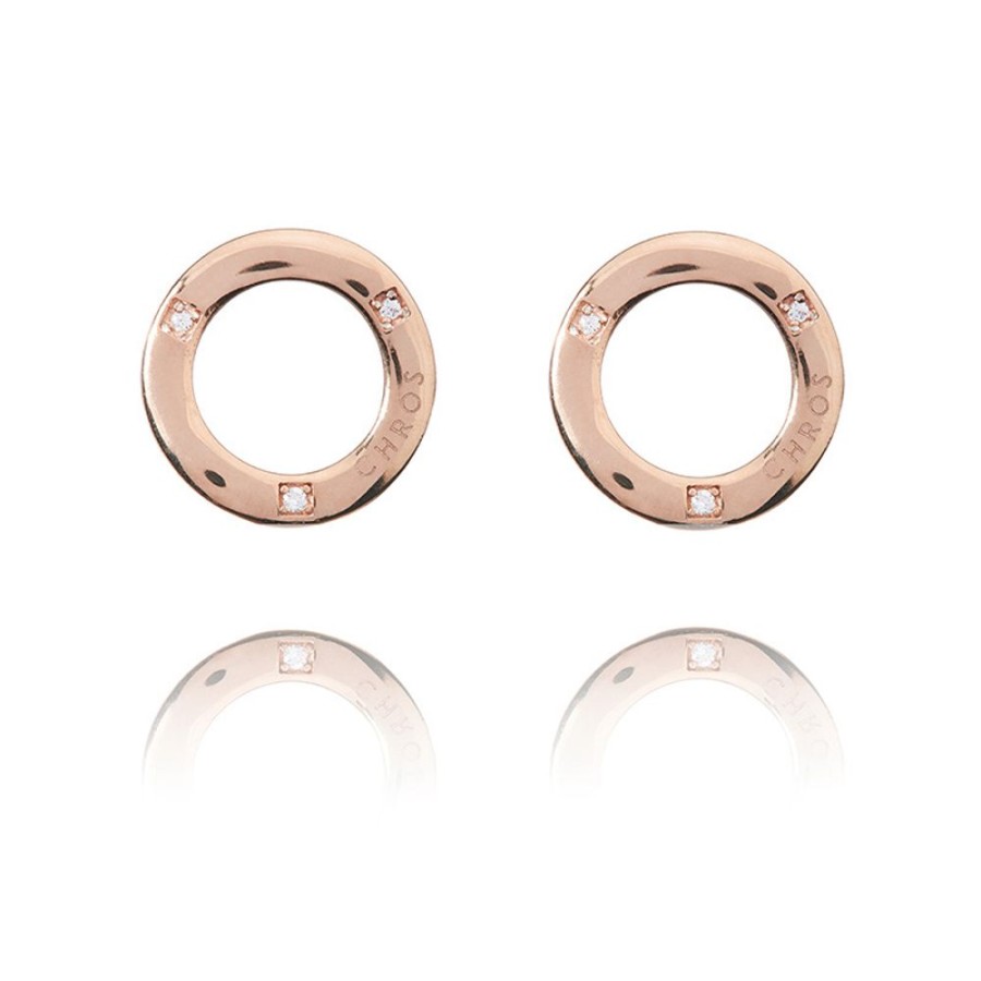 Oreringe CHROS | Eternity - Oreringe Enkel Model I 18 Karat Rosaforgyldt Solv Med Zirkon Sten 1,5 Cm