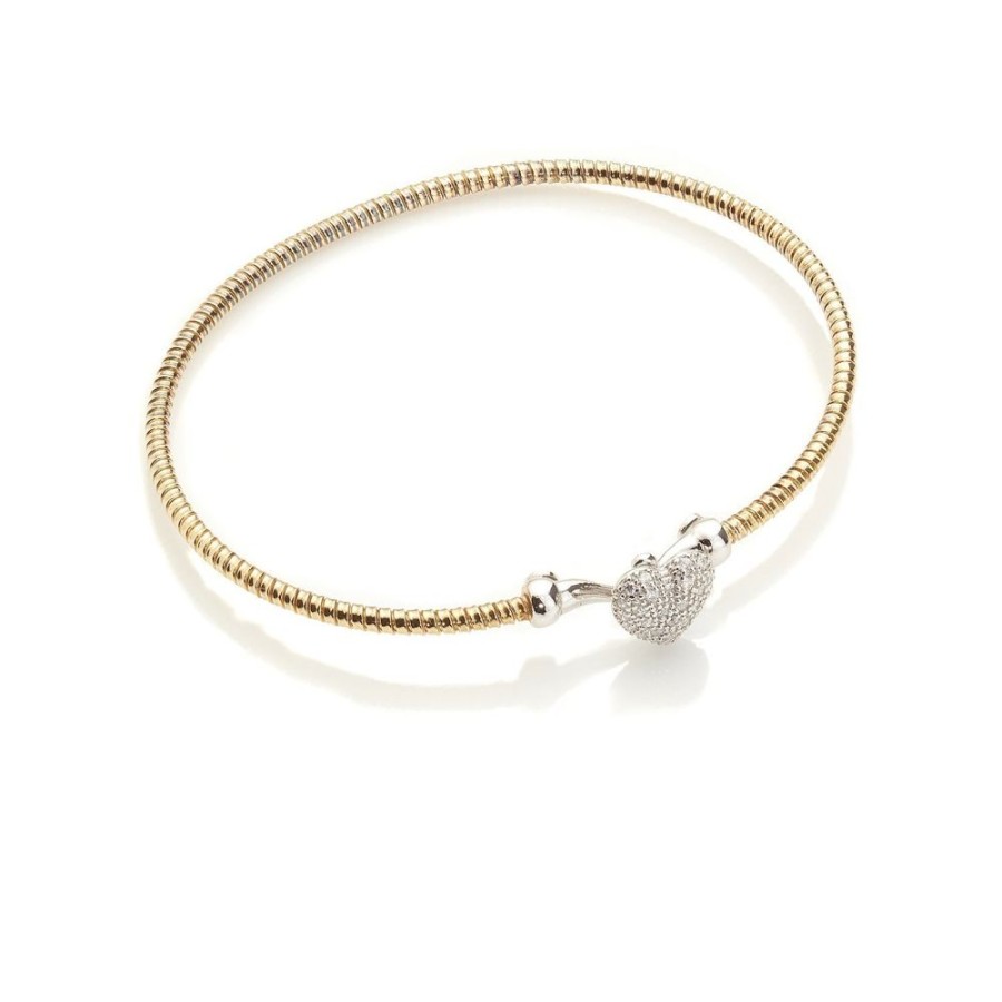 Bangles CHROS | Bound By Love - Armband I 18 Karat Guld Forgyldt Solv Med Hjerte Mikro Indfattede Zirkonia Sten One Size