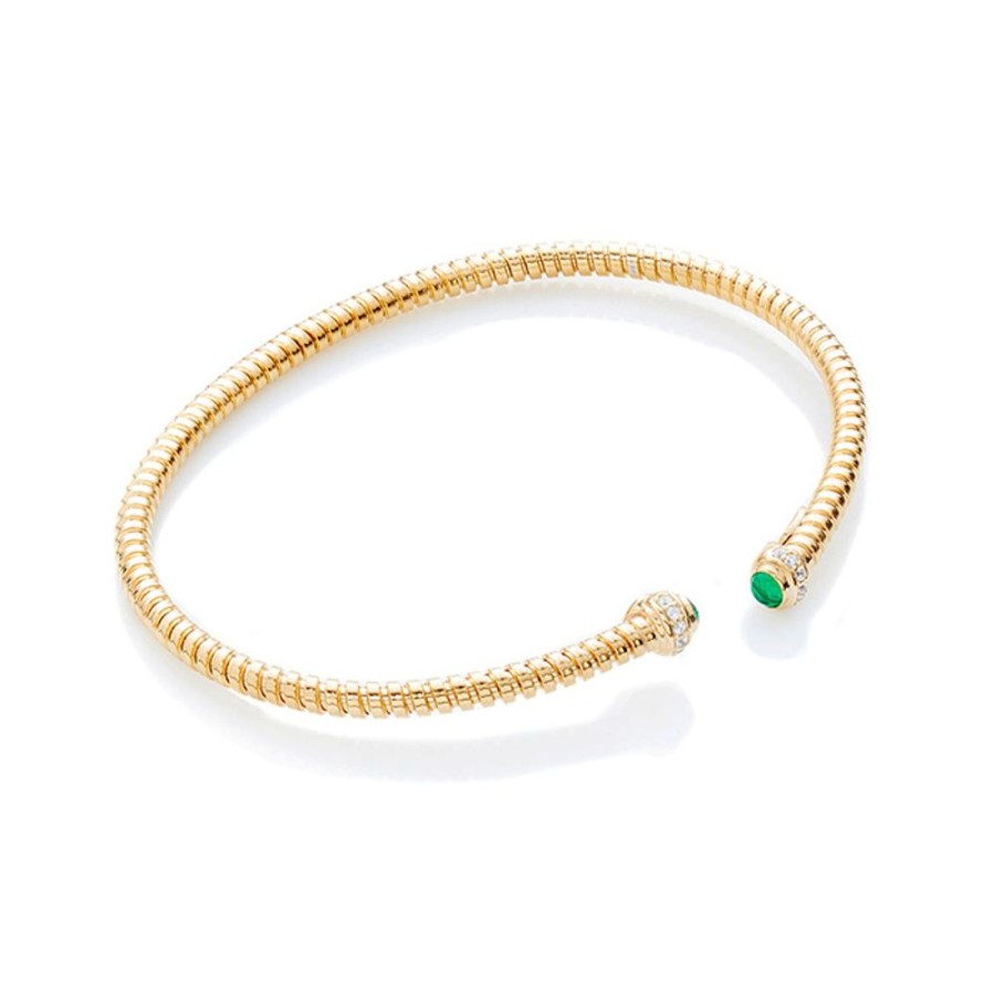 Bangles CHROS | Ophelia Bangle - Armband I 18 Karat Guld Forgyldt Solv Med Zirkonia Og Smaragd Stene One Size