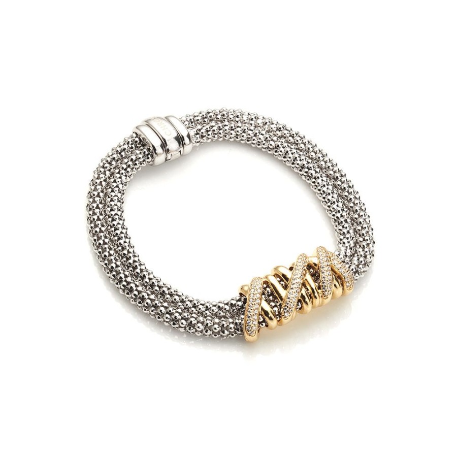 Armband CHROS | Twisted - Armband Feminint Design I Rhodineret Og I 18 Karat Guld Forgyldt Solv Med Zirkonia Sten 18 Cm