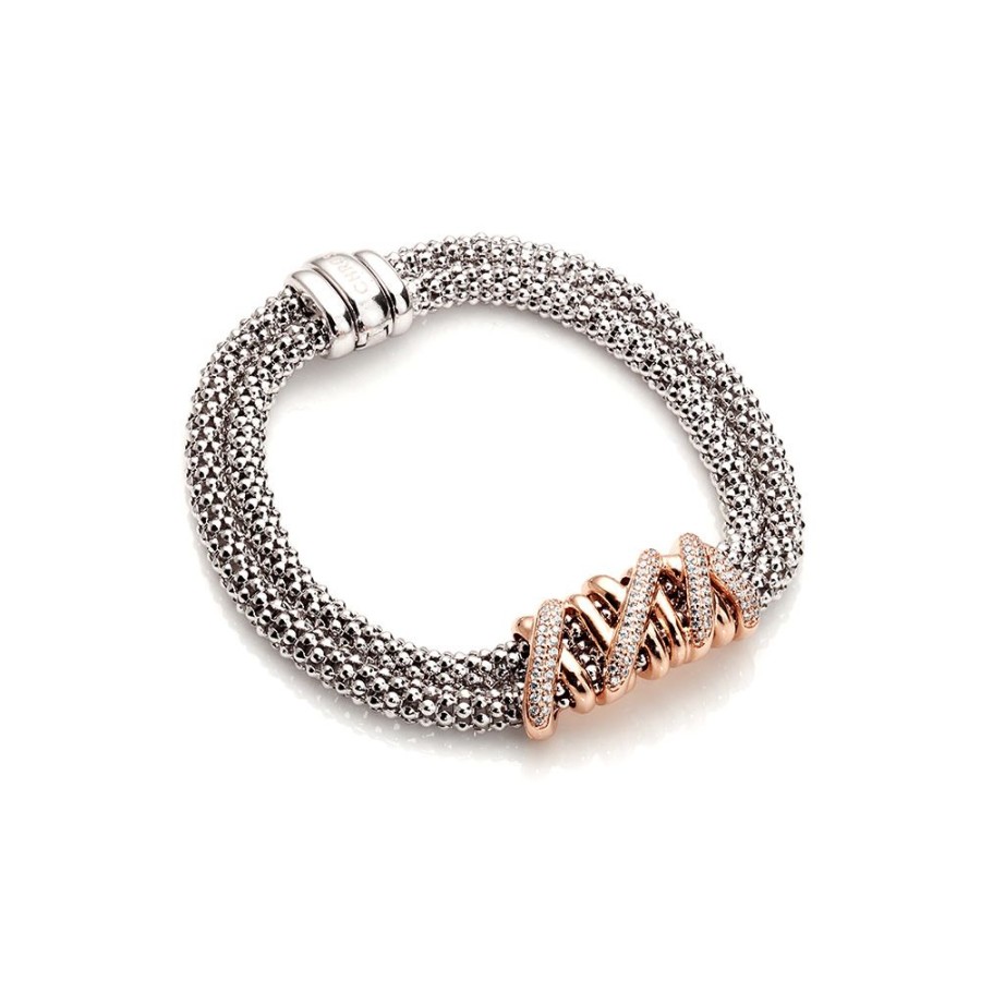 Armband CHROS | Twisted - Armband Feminint Design Rhodineret Og 18 Karat Rosaguld Forgyldt Solv Med Zirkonia Sten 18 Cm