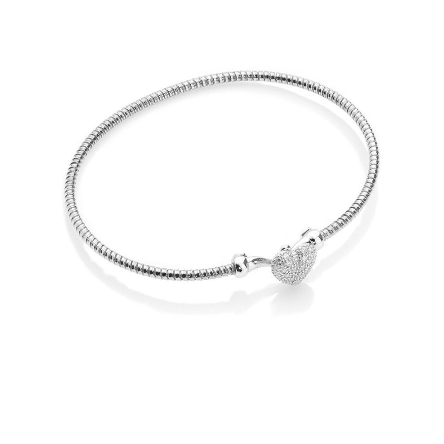 Bangles CHROS | Bound By Love - Armband Rhodineret Solv Med Hjerte Mikro Indfattede Zirkona Sten One Size