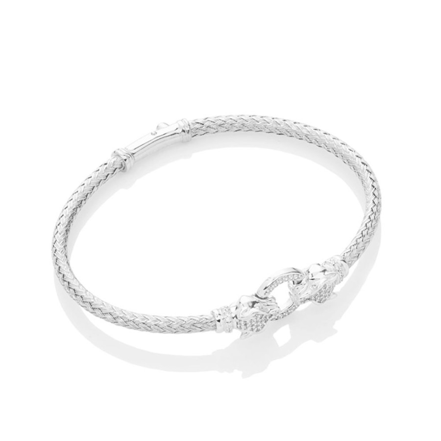 Bangles CHROS | Monaco Mini Bangle - Armband Rhodineret Solv Med Panterhoveder Og Zirkonia Sten One Size